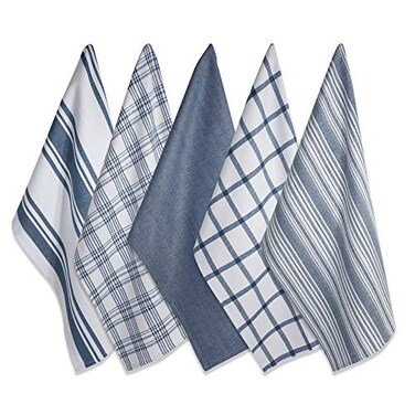 DII Assorted Woven, Kitchen Dishtowel Set, 18x28, Stone Blue, 5 Piece