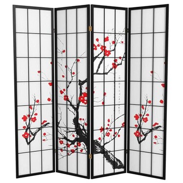 Red Lantern 6 ft. Tall Flower Blossom Divider - Black - 4 Panels