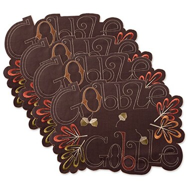DII Fall Table Decorations, Thanksgiving, Placemat Set, 13x19, Embroidered Gobble Gobble, 4 Count