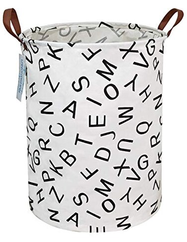 LANGYASHAN Round Laundry Basket Collapsible Storage Hamper Organizer Alphabet