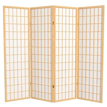 Red Lantern 5 ft. Tall Window Pane Shoji Screen - Natural - 4 Panels