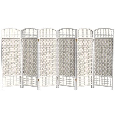 Red Lantern 4 ft. Short Fiber Weave Folding Screen - White - 6 Panels