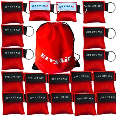 Elysaid 100 Pcs/pack CPR Barrier Keychain with Cpr Face Shield CPR Life Key for CPR Aed Training ,Red