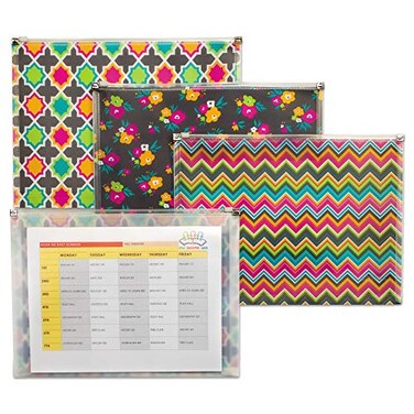 C-Line Zip 'N Go Reusable Poly Envelope, Bold Basics Design, Pack of 3 ,55610