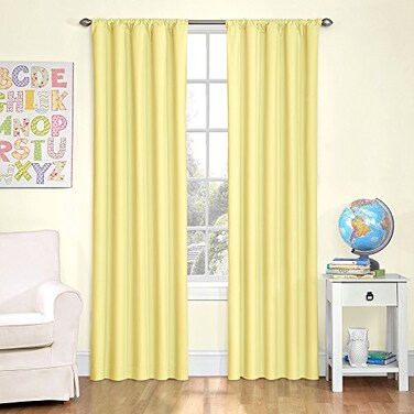 ECLIPSE Microfiber Blackout Thermal Rod Pocket Window Curtains for Bedroom or Nursery ,Single Panel, 42" x 84", Yellow