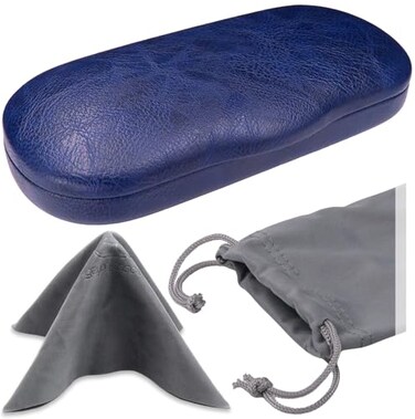 MyEyeglassCase Men Hard Eyeglass Cases with Microfiber Cleaning Cloth - Blue Eyeglass caseGlasses case hard shell for Small to Medium Frames Men Hard Glasses case ,AS196 Navy Blue
