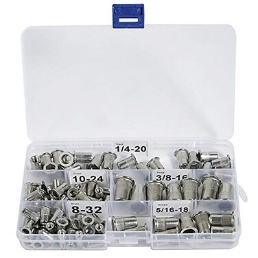 Sprite Science Stainless Steel Rivet Nuts Threaded Insert Nutsert Rivnuts 5 Sizes 8-32, 10-24, 1/4"-20, 5/16"-18, 3/8"-16