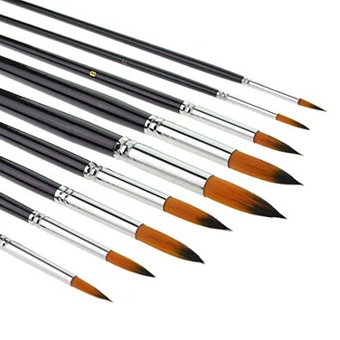 Marrywindix 9pcs Round Pointed Tip Pony Hair Artists Filbert Paintbrushes