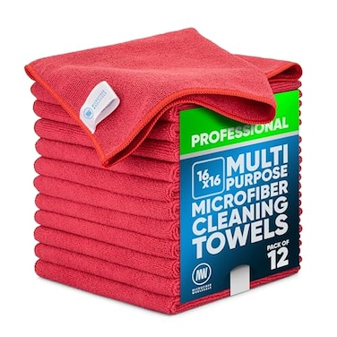 Microfiber Wholesale MW Pro Microfiber Cleaning ClothRed ,12 PackSize 16" x 16"All Purpose Microfiber Towels - Clean, Dust, Polish, Scrub, Absorbent