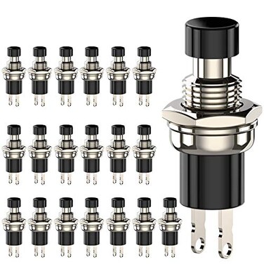 DIYhz Momentary Push Button Switch, 1A 250VAC SPST Mini Pushbutton Switches Normal Closed ,NCBlack Cap - 20pcs