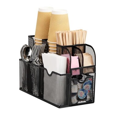 Mind Reader Countertop Organizer, Office Breakroom or Desktop Storage, 10-Compartment Caddy, Metal Mesh, Black