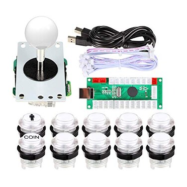 EG STARTS Classic Arcade Games Cabinet Kit USB Encoder to PC Joystick handle5V Led Lights Push Buttons Compatible Arcade PC Game DIY ProjectMameRaspberry Pi DIY Parts White