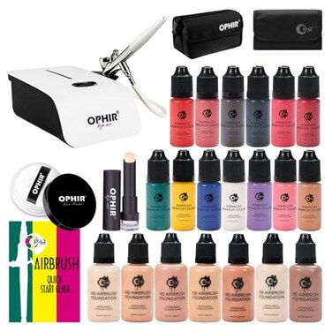 OPHIR Airbrush Makeup Kit with Compressor, Foundation, BlushEyeshadow