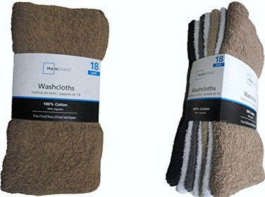 MAINSTAYS 18 Pack Assorted Cotton Terry Thin Washcloths Rags ,BWWGB