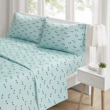 Intelligent Design Microfiber Queen Bed Sheet Set, 4 Piece, Aqua Dogs