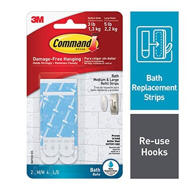 Command MediumLarge Water-Resistant Adhesive Refill Strips, Re-Hang MediumLarge Bath Hooks or Caddies, 6 packs ,12 Medium Strips and 24 Large Strips total, BATH22-ES