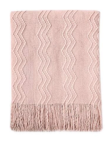 BOURINA Pink Throw Blanket 50x60 Inch Boho Knitted Soft Throw Sofa Blanket