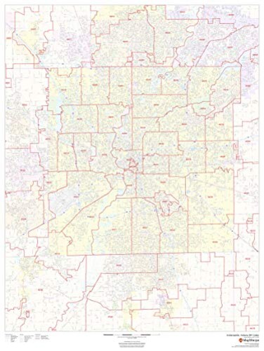 MapSherpa Indianapolis, Indiana Zip Codes - 36" x 48" Wall Map ,Laminated