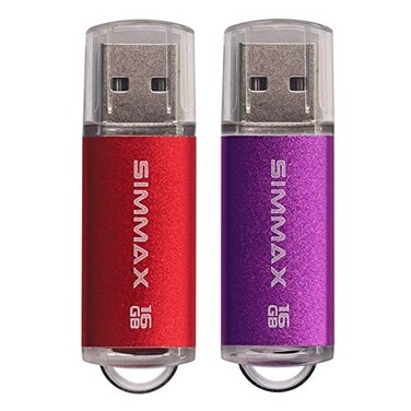 SIMMAX USB Flash Drives 2 Pack 16GB USB 2.0 Flash Drive Memory Stick Thumb Drive Pen Drive with Led Indicator ,Red Purple