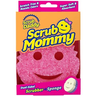 Scrub Daddy Dual Sided Texture Changing Sponge/Scrubber - Super Absorbent Sponge Side - Scrub Mommy ,Pink- 1 Count