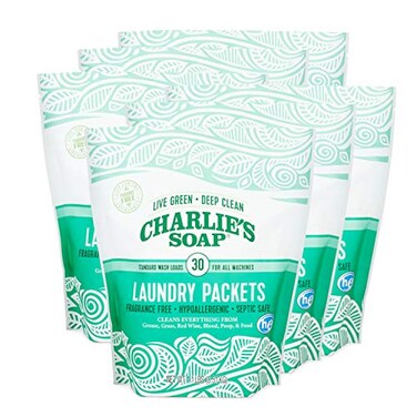 Charlie's Soap Unscented Laundry Packets 30 Count ,6 Pack 180 Total Loads