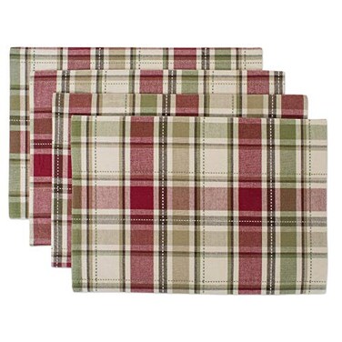 DII FallThanksgiving Dining Table Dcor Reusable Cotton Fabric, Placemat Set, 13x19, Rustic Homespun Plaid, 4 Piece