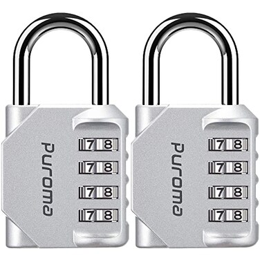 Puroma 2 Pack Combination Lock Locker 4 Digits Combo Padlock Gym Silver