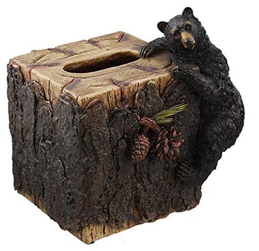RAINBOW Decorative Black Bear/Pinecone Rustic Square Tissue Box Cover