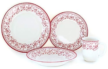 Tudor England 16-Piece Porcelain Dinnerware Set for 4,Aster Pink