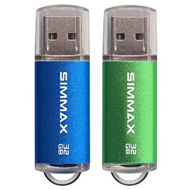 SIMMAX Flash Drive 2 Pack 32GB USB 2.0 Flash Drives Thumb Drive Memory Stick Pen Drive with Led Indicator ,Blue Green