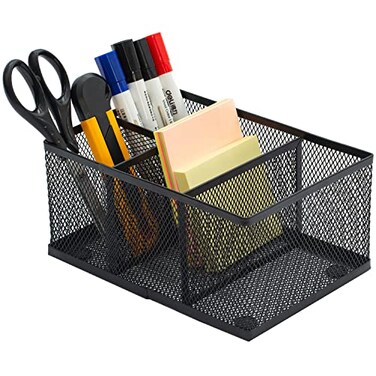MyGift Black Mesh Desk Organizer, 4 Compartment Pen Holder Caddy