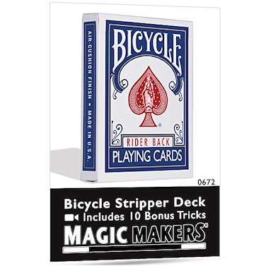 Magic Makers Bicycle Stripper Deck with 10 Bonus Tricks ,Blue- Tapered Magic Trick Deck