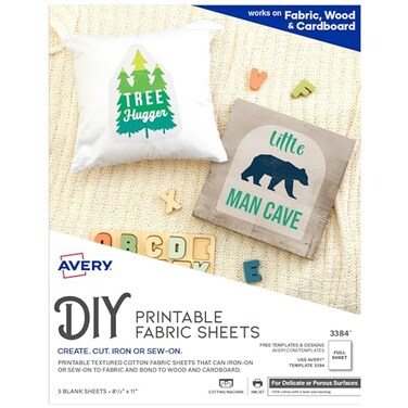 Avery Printable Fabric Sheets, 8.5" x 11", Inkjet Printer, 5 Iron On Transfer Sheets ,3384