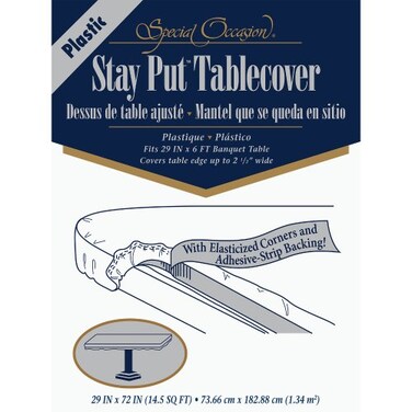 Creative Converting Stay Put Plastic Tablecloth, White, 30 x 96 in