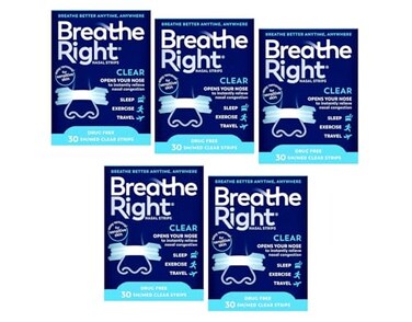 Breathe Right Nasal Strips Clear Small/Medium 30 Each ,Pack of 5