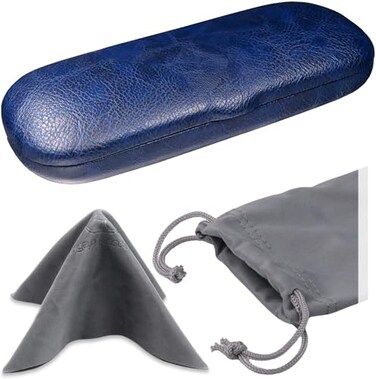 MyEyeglassCase Slim Hard Shell Eyeglass Case“ Small Protective Glasses Case with Microfiber PouchCleaning Cloth fit readers and reading frames durable and lightweight ,S5 Navy Blue