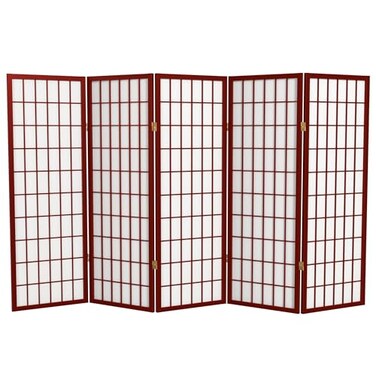 Red Lantern 4 ft. Short Window Pane Shoji Screen - Rosewood - 5 Panels