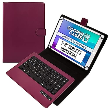 Cooper Infinite Executive Universal Tablet Keyboard Case for 7, 7.9, 8 inchTablet Case with Keyboard2-in-1 Leather Folio CoverBluetooth, Wireless, HotkeysAndroid, Windows, iPadOS ,Purple