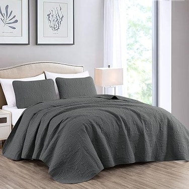 Chezmoi Collection Austin 3-piece Oversized Bedspread Coverlet Set ,Queen, Charcoal