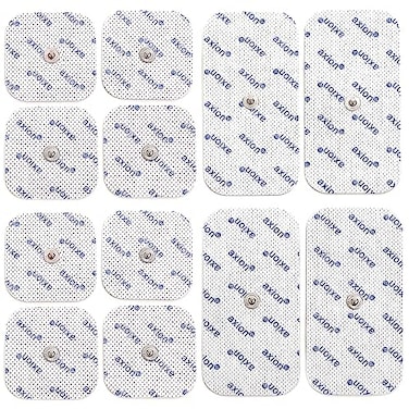 axion 12 TENS Unit Electrode Pads Mix Set - 8 Square 2x2'' and 4 Rectangular 4x2'' Replacement Pads with 3,5mm Snap Button for TENS Machines and Muscle StimulatorsReusable Self-Adhesive Electrodes