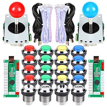 EG STARTS 2 Player Arcade Contest DIY Kits USB Encoder To PC Joystick8 Ways StickerChrome LED Illuminated Push Button 12 Player Coin Buttons For Arcade Mame Raspberry Pi 2 3 3B Games