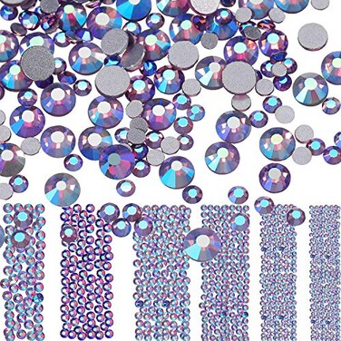 Bememo 3456 Pcs Flat Back Rhinestones, AB Crystal Gems Mixed Sizes for Crafts