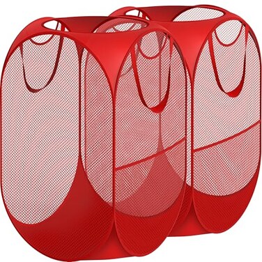 Simple Houseware Mesh Pop-Up Laundry Hamper with Side Pocket, 2 Pack, Red