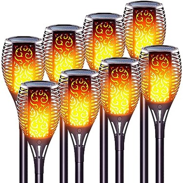 LazyBuddy Solar Torch Light with Flickering Flame Outdoor, 8 Pack