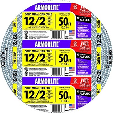 Southwire 68580022 50 ft 12/2 Solid CU MC Lite Cable, Aluminum