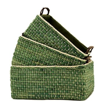 Kingwillow Baskets Woven Maize Storage Bins Set of 3 ,Green,Rectangular