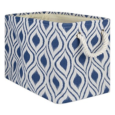 DII Polyester Container with Handles, Ikat Storage Bin, Large, French Blue