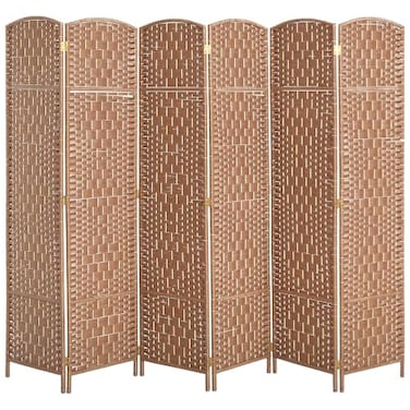 HOMCOM Room Divider 6-Panel, 6FT-Tall Folding Privacy Screen, Natural