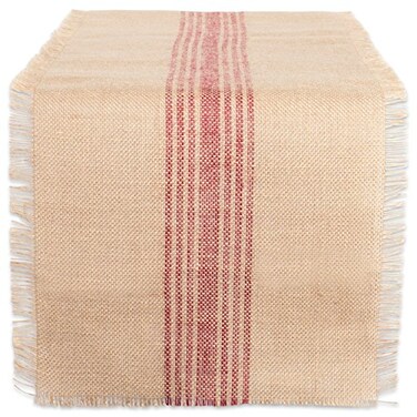 DII Jute Burlap Collection Kitchen Tabletop, Table Runner, 14x72, Middle Stripe Barn Red