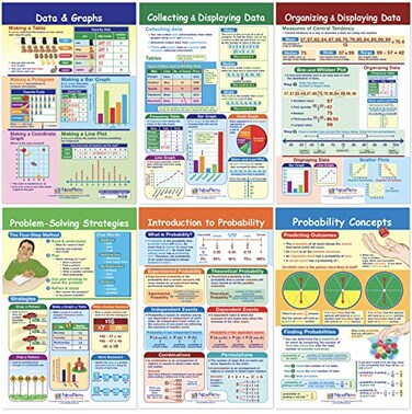 NewPath Learning Math Bulletin Board Chart Set, Data, GraphsProbability, Set of 6, 18 x 12 in ,93-6503